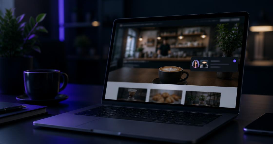 A social-proof notification displayed on a local coffee shop website