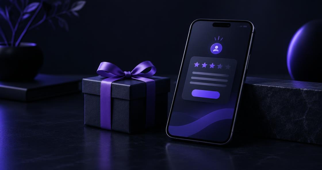 A gift beside a mobile review request