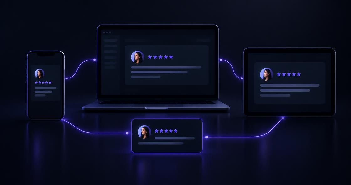A customer review shared across several connected devices